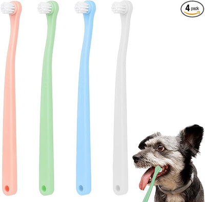 4 Pack Small Dog Toothbrush Pet Toothbrush Cat Tooth Brush Puppy Toothbrush Mini Head Soft Tooth Brush Deep Clean Kit for Puppy,Kitten,Small Dog & Cat,Portable Travel Friendly and Easy to Use