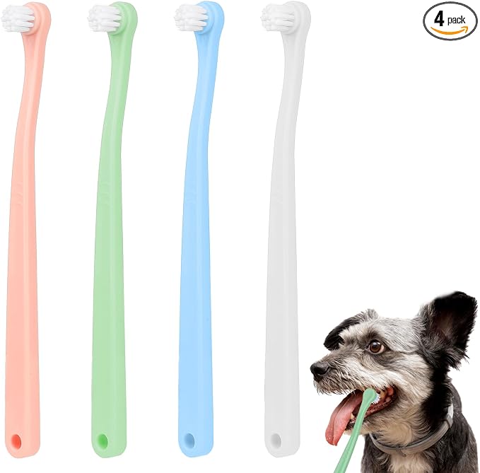 4 Pack Small Dog Toothbrush Pet Toothbrush Cat Tooth Brush Puppy Toothbrush Mini Head Soft Tooth Brush Deep Clean Kit for Puppy,Kitten,Small Dog & Cat,Portable Travel Friendly and Easy to Use