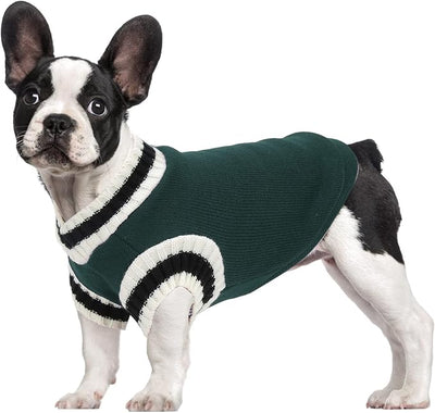 Pet Warm Coat, V Neck Striped College Uniform Pet Knitting Flocking Clothes Vest for Puppy Small Medium Dogs Autumn and Winter Apparel