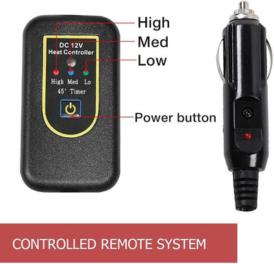 Amazingforless 12V Heated Fleece Car Blanket with Controller for Timer & Heat Levels Electric Car Blanket (Black & White Plaid)
