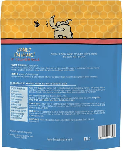 Honey I'm Home Natural Honey Coated 6" Collagen Roll Buffalo Treats, 3 Count