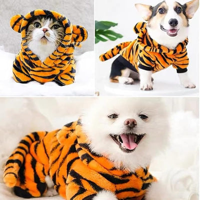 Dog Tiger Halloween Costume Cat Hoodies with Bunny Ears and Tail Puppy Warms Hooded Coat Pet Winter Clothes for Small Medium Dogs Kitten Kitty (Orange, X-Large)