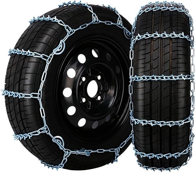 V-Bar Tire Chains 2 Pack for Car, SUV 16" to 21" Tire Snow Ice Traction | V-Bar Ice Studs Boost Traction; CAM Self-tightening Lock, Durable Manganese Steel, Anti-slip Secure Fit for Sedan & SUV