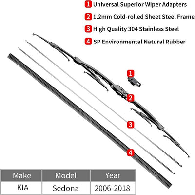 Replacement for KIA Sedona Windshield Wiper Blades - 26"+18" Front Window Wiper - fit 2006-2018 Vehicles - OTUAYAUTO Factory Aftermarket
