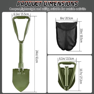 Digging Shovel - 24'' Lightweight Folding Shovel High Carbon Steel Portable Digging Trowels for Outdoor Camping Backpacking Hiking Car EmergencHome Garden (Olive)