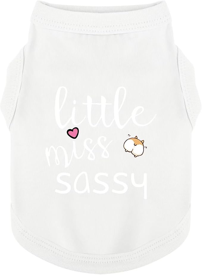 Paiaite Dog Clothes Fashionable Sleeveless Pet Vest: 'Little Miss Sassy' Printed Cotton Dog Shirt, Ideal for Small, Medium, and Large Breeds, Ensuring Comfort and Breathability White XXL
