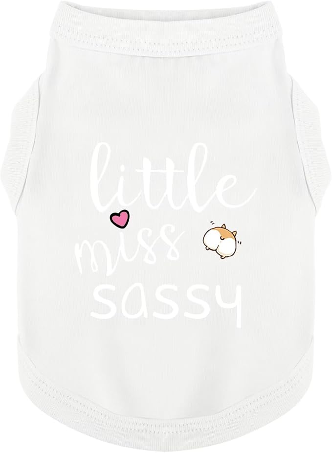 Paiaite Dog Clothes Fashionable Sleeveless Pet Vest: 'Little Miss Sassy' Printed Cotton Dog Shirt, Ideal for Small, Medium, and Large Breeds, Ensuring Comfort and Breathability White L