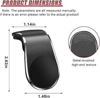 YoRise Magnetic Car Phone Holder, L Type 360° Rotatable Adjustable Car Air Vent Cellphone Mount, No-Hand Clip-On Navigation Bracket, Universal Vehicle Smartphones Stand Accessories (Black-2PCS)