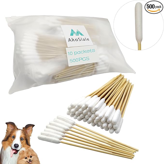 Dog Ear Cleaning Swabs 500 Count – 4.72 Inch Cotton Swabs for Small Medium Dogs & Cats, Bamboo Lint-Free Ear Wax Removal & Grooming Applicator, Value Pack with 10 Resealable Packs