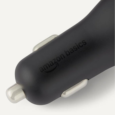 Amazon Basics Fast-Charging Car Charger, 1 USB-C (20W) + 1 USB-A (12W), 32W, with 3-Ft Cable, Black