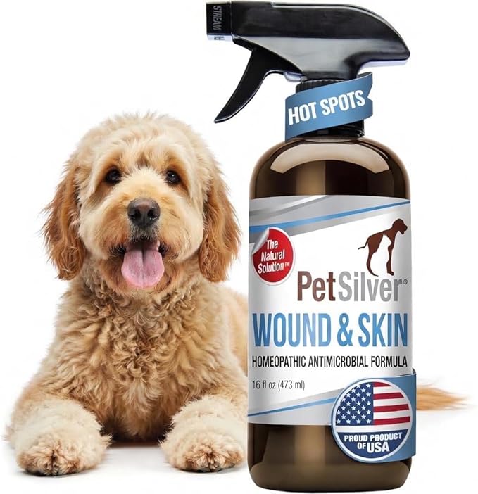 Wound & Skin Spray - Dog Wound Spray, Hot Spot, Allergy Relief for Dogs, Itch Spray for Cats - Natural Skin Soother - Chelated Silver, Superior to Colloidal Silver - Made in USA - 16 fl oz