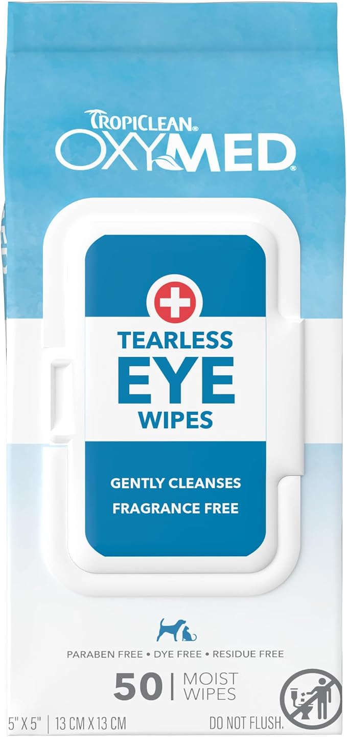 OxyMed Dog Eye Wipes, Tear Stain Remover for Dogs, Face Wipes for Discharge and Crust, Safe for Cats, 50 Count