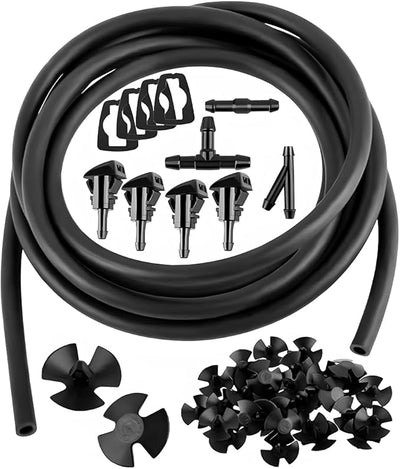 AUCELI Windshield Washer Hose Kit, 3 Pcs Hose Connectors, 4 Fan Nozzles, 2M Washer Fluid Hose, 4 Rubber Gaskets, Connect Car Water Pump and Nozzles, 42 Pcs Set Suitable for Most Car