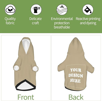 Dog Clothes, Custom Dog Hooded Sweatshirt, Personalized Pet Costume Robe Shirt with Text/Image/Club Name/Pet Shop Logo for Small Medium Large Dogs and Cats, Khaki, S