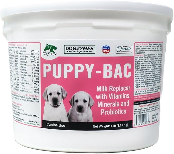 Puppy-Bac Milk Replacer formulated with The Proper ratios of Protein, Fat and nutrients for Growing Puppies (4 Pound)