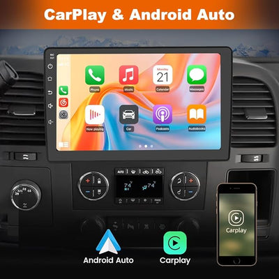 Junsun Car Radio Stereo for Chevy Chevrolet Silverado 2007 2008 2009 2010 2011 2012 2013 GMC Sierra Yukon with 5GHz WiFi CarPlay Android Auto Bluetooth Backup Camera【4Core 64GB ROM 】