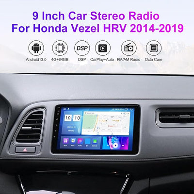 Android Stereo for Honda Vezel HR-V HRV 2013-2022, Biorunn Radio 9 inch 8-Core GPS Navi Wireless Wired Car-Play Android Auto Head Unit IPS Touch Screen FM AM RDS DSP Blue-Tooth,4GB RAM 64GB ROM