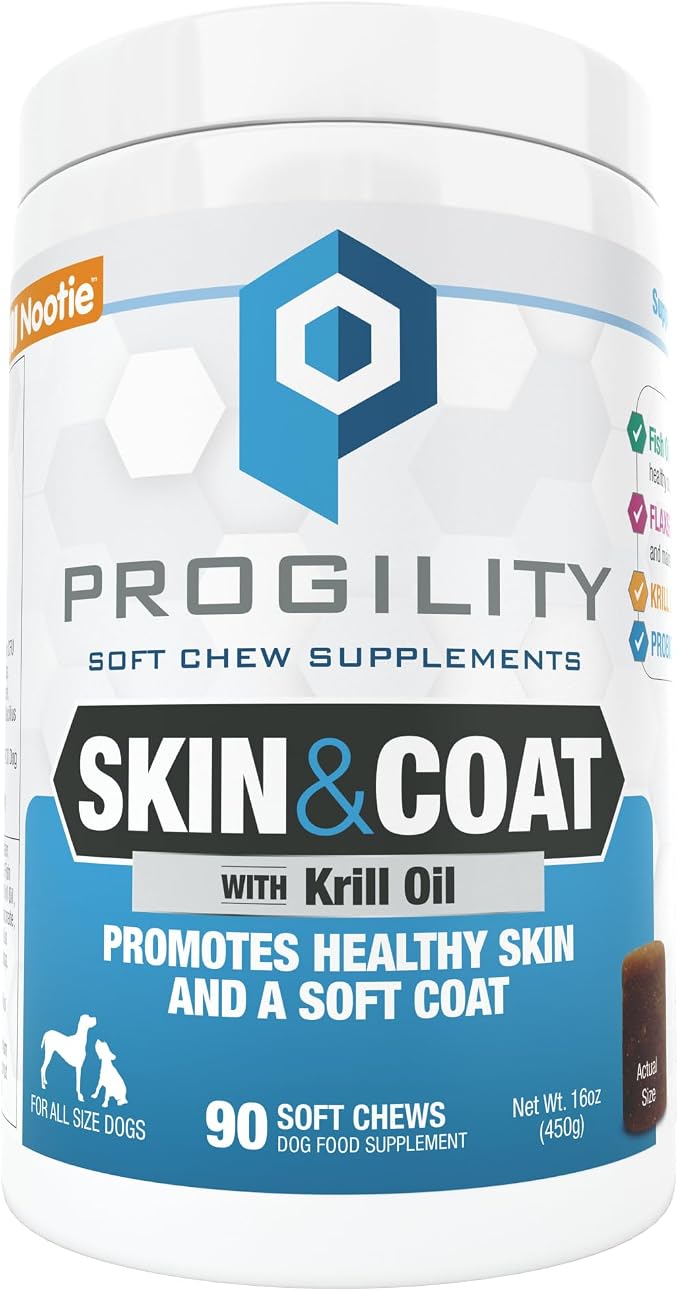 Progility Skin & Coat Supplement for Dogs, Fish Oil Supports Healthy Skin & Coat, 90 Soft Chews per Container