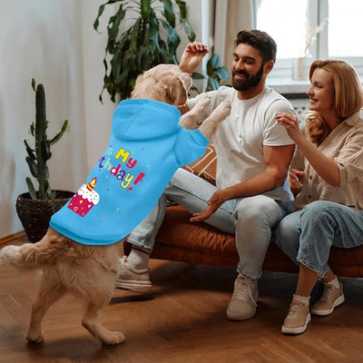 Dog Sweater Dog Hoodie Cold Weather Coat Hooded Sweatshirt for Puppies,Cats, Small Medium Large Dogs (Blue(It's My Birthday), XX-Large)