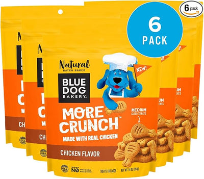 Blue Dog Bakery More Crunch Chicken, Dog Biscuits, Healthy Treats, Made with Real Chicken, 14 oz (Pack of 6)