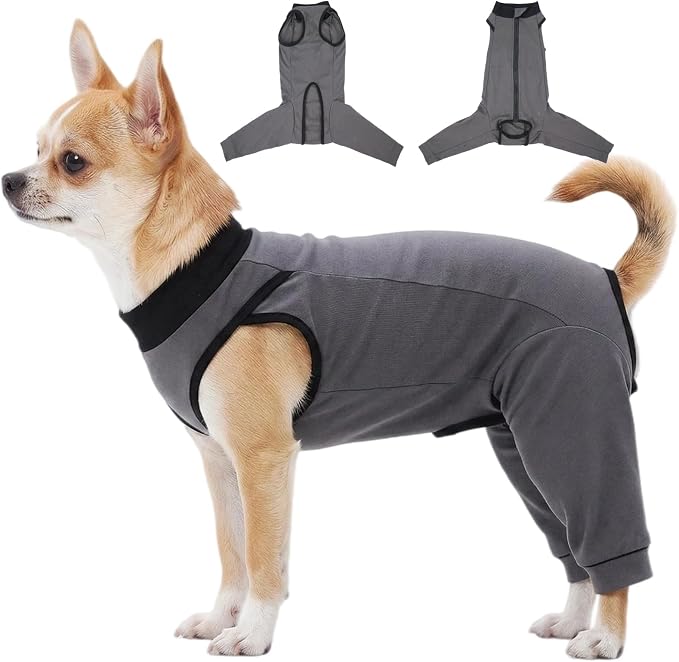 Dog Surgery Recovery Suit with Rear Leg Sleeve to Stop Licking, Breathable Surgical Body Suit for Dogs, Soft Pants for Wound Protection, Cuttable Neuter/Spay Pet Onesie for Puppy Male Female, Gray XS
