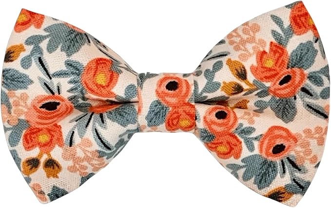 Detachable Dog Bow Tie, Slide-On Pet Bowtie for Collars, Stylish Durable Dog Lover Accessory Small, Medium & Large Dogs (Peach Rifle Paper Co Fabric, Large (4.5in Wide))