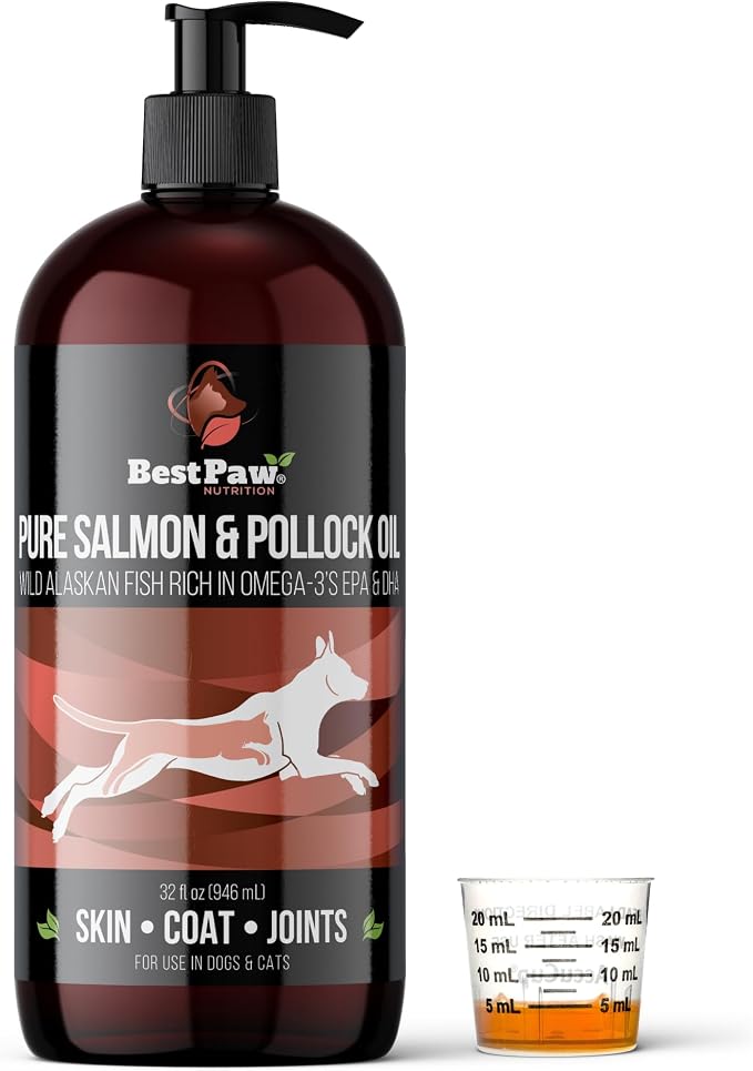 Wild Alaskan Salmon Oil for Dogs | Liquid Omega 3 Fish Oil with Pump | Skin and Coat, Joint and Heart Support | High Potency EPA and DHA | 32oz