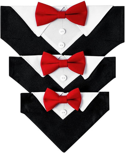 Tuxedo Dog Collar for Wedding Engagement and Birthday, Formal Dog Bandana Collar Costume with Bow Tie and Adjustable Buckle,Suitable for Small Medium Large Dog. (Red, S)
