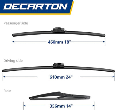 3-Piece Wiper Blades for Mazda CX-5 2013-2016 | Replacement for All-Season Front and Rear Original Equipment Windshield Wipers Set