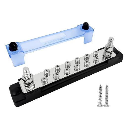 250 Amp Power Distribution Block 12V Marine Positive and Negative Buss Bar 48v Battery Terminal Block Dc Ground Bus Bar for Boat Automotive Busbar Kit - 2 x M8 Post, 12 x M5 Screws