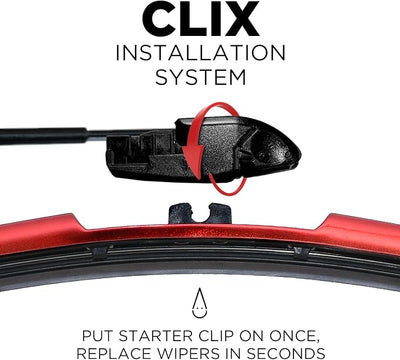 ClixWipers 28" + 14" (Set of 2) Red Chrome All Weather Premium Automotive Replacement Windshield Wiper Blades, Passenger and Driver Side Winter Wiper Blades for Various Car Models