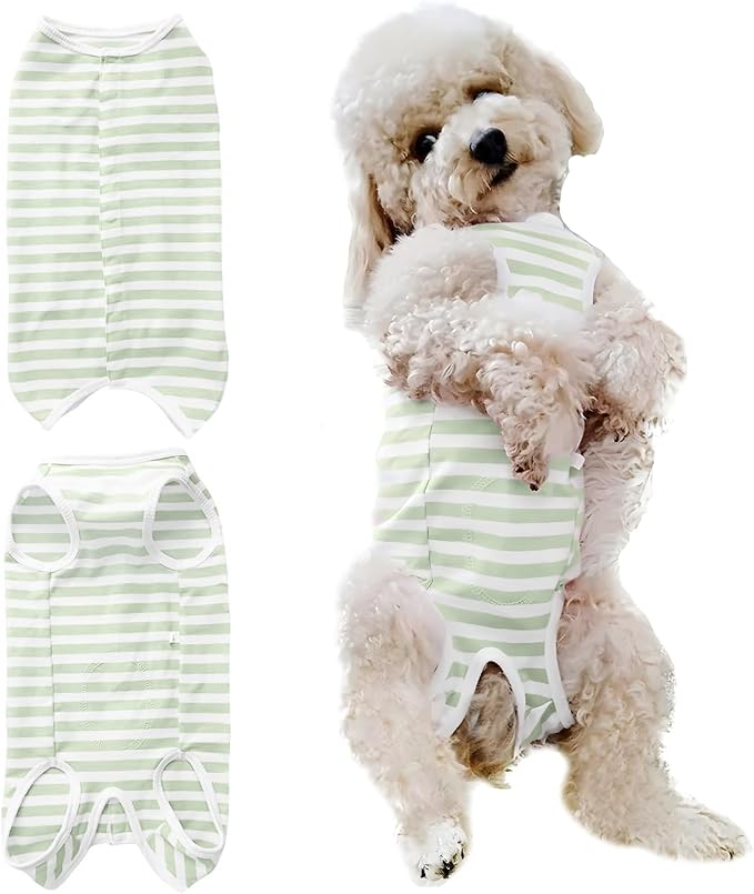 Dog's Recovery Suit Post Surgery Shirt for Puppy, Small Dog Surgical Recovery Suit for Female Male Dogs, Dog Onesie Protect Surgical Wound(Green White Stripe-s)