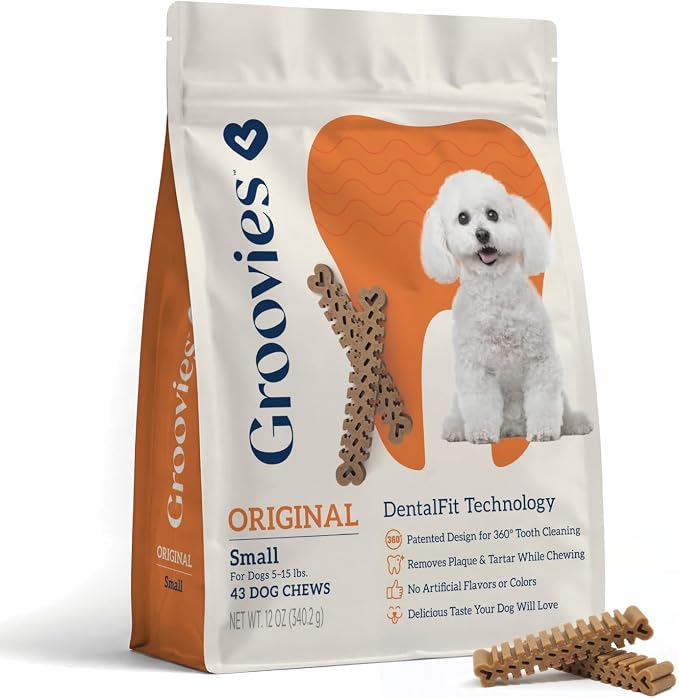 Dog Dental Treats, Flexible Yet Effective, Patented DentalFit Technology to Help Control Tartar & Freshen Breath, Small Dog Chews (5-15 lbs), USA Manufactured Oral Care, 43 Count