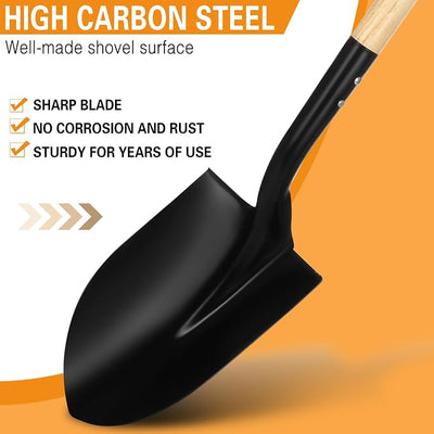 41-Inch Round Heavy Duty Digging Shovel, Wooden Handle with D-Grip & Alloy Steel Head, Ideal for Garden, Construction, and Masonry - Perfect for Digging Soil, Dirt, and Gravel