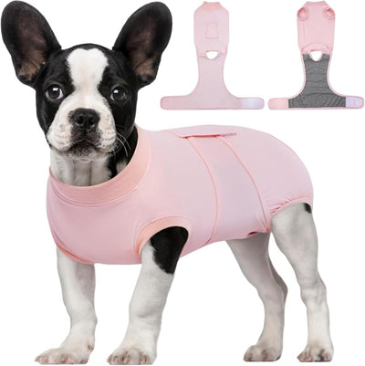 Kuoser Dog Recovery Suit for Dogs After Surgery, Soft Dog Surgical Onesie for Female Male Dogs Spay Neuter, Anti-Licking Pet Bodysuit for Abdominal Wounds, Skin Disease, E-Collar Alternative, Pink XS