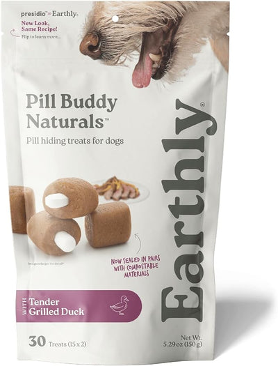 Presidio Earthly Pill Buddy Naturals - Duck (Chicken-Free) Pill Hiding Treats for Dogs - Pill Pocket for Any Size Medication - 30 Servings
