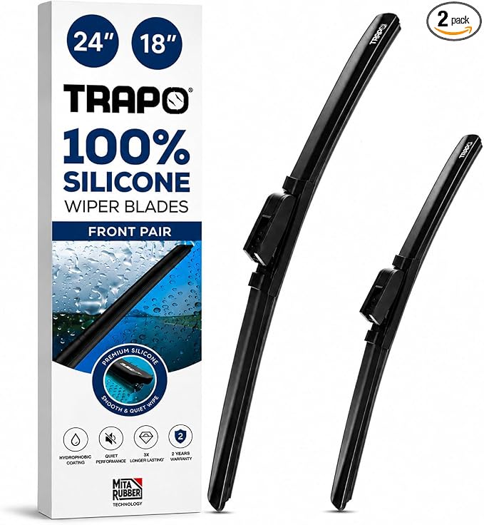 24” and 18" Hydrophobic Front Windshield Wiper Blades - Fits Equinox, Corolla, Kia Sportage, Forester, Sienna - Durable & Silicone - Strong Water-Repellent Coating - Easy Install - 2 Blades