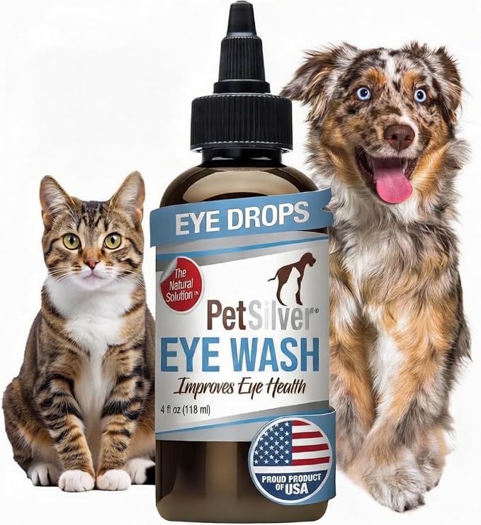 Eye Drops for Dogs and Cats - Natural Dog Eye Wash - Relief for Inflammation & Irritation - Pet Eye Cleaner and Tear Stain Remover - Patented Silver Formula - Made in the USA - 4 fl oz