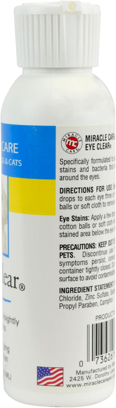 Miracle Care Eye Clear for Dogs and Cats, 4 Ounce, Non Stinging Eye Drops to Remove Tear Stains and Debris