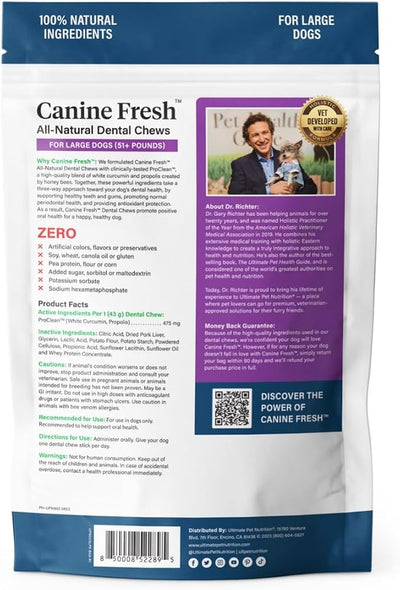 ULTIMATE PET NUTRITION Canine Fresh Dental Chews, Dental Dog Treats, Oral Care and Hygiene Chews, Soothes Gums, Vet Developed (Large)
