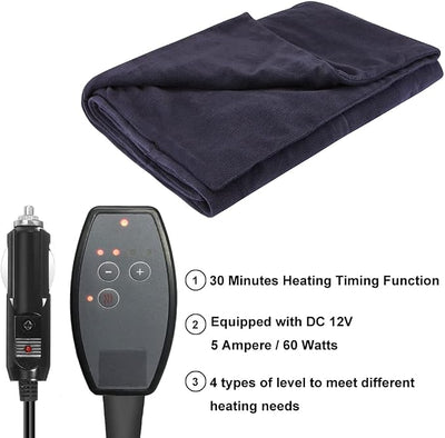 Big Ant Electric Car Blanket 12V Heated Car Blanket with 4 Hours Auto Off, Fast Heating Level Electric Blanket for Car Truck SUV RV Car Electric Blanket 58" x 42" (Navy Blue, Upgrade Model)