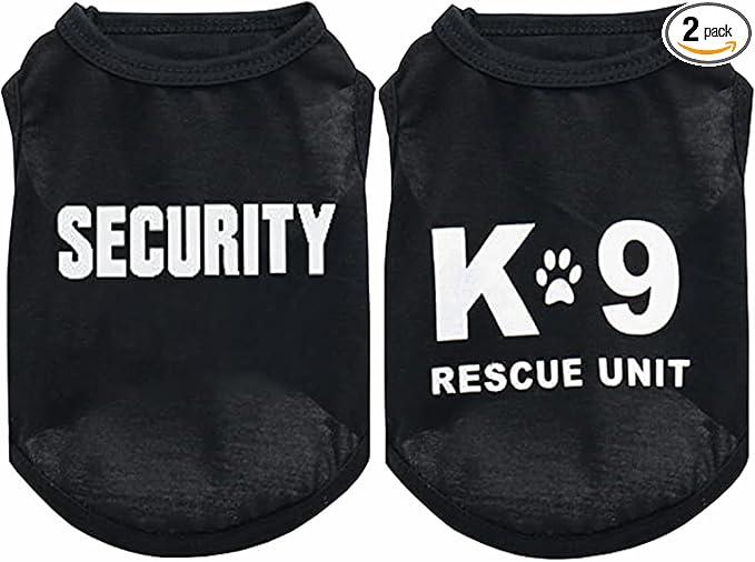 2Pack Dog Security Costume Cotton Dog Shirt for Small Dog Boy Pet Clothes K9/Security Puppy Black Vest T-Shirts Cat Top Tee Breathable Stretchy (Large)