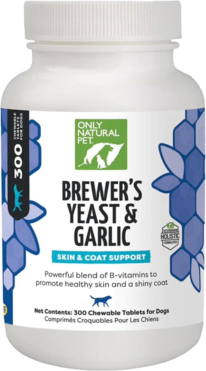 Brewer's Yeast & Garlic Chewables - All-Natural Flea & Tick Prevention for Dogs - Fortified with B Vitamins - Promotes Healthy Skin & Coat - 300 Count Tablet