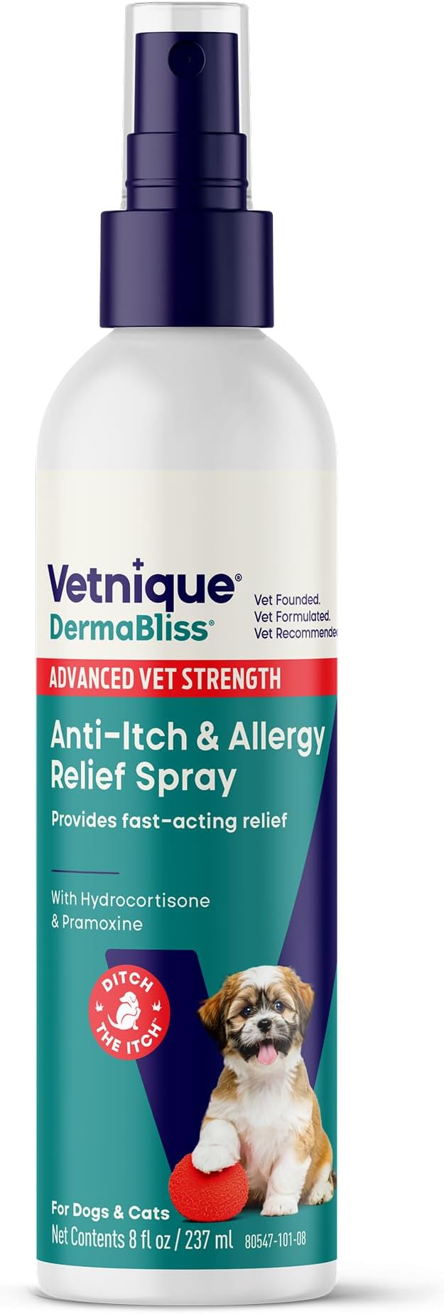 Vetnique Dermabliss Hydrocortisone Anti Itch Spray for Dogs & Cats (8oz) | 1% Hydrocortisone Dog Spray, Dog Allergy Relief & Cat Allergy Relief, Itch Relief for Dogs, Hot Spot Itch & Skin Irritation