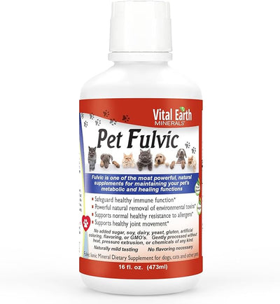 Vital Earth Minerals Pet Fulvic – 70+ Trace Minerals for Pet Health, Joint Supplement, Allergy Relief for Cats, Dogs & Farm Animals, 16 Oz