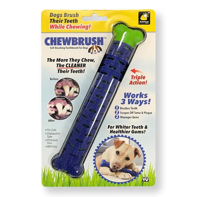 Chewbrush Toothbrush and Toy - No Dog Toothpaste Required - Great Teeth Cleaning Toy (1 Pack)