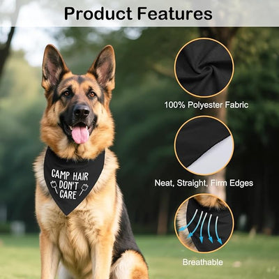 Camp Hair Don't Care Black Dog Bandana, Funny Outdoor Dog Bandana, Puppy Scarf Photo Prop for Outdoor Adventure Hiking Camping Mountain, Gifts for Ranger (Branches)