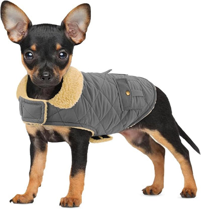 Dog Winter Coat for Small Dogs, Puppy Plaid Jacket, Pet Coat for Cold Weather, Windproof Warm Dog Jackets, Pet Thickened Outfits Indoor Outdoor, Grey XS