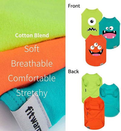 Fitwarm 3 Pack Monster Dog Shirt, Lightweight Funny Dog Tshirt, Summer Clothes for Small Dogs Boy Girl, Pet Outfit, Orange, Green, Teal, XL