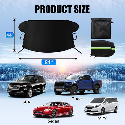 Car Windshield Cover for Ice and Snow, Windshield Snow Cover, Performance Brake Kits with Side Mirrors Cover for Snow, Ice, UV Fits Most Cars, Trucks, Vans, SUVs, Black